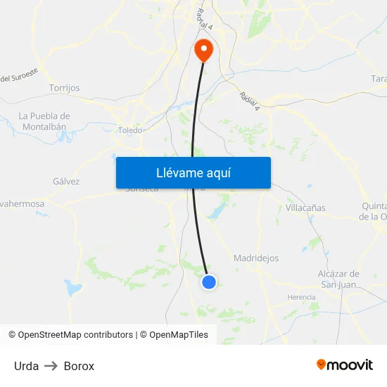 Urda to Borox map