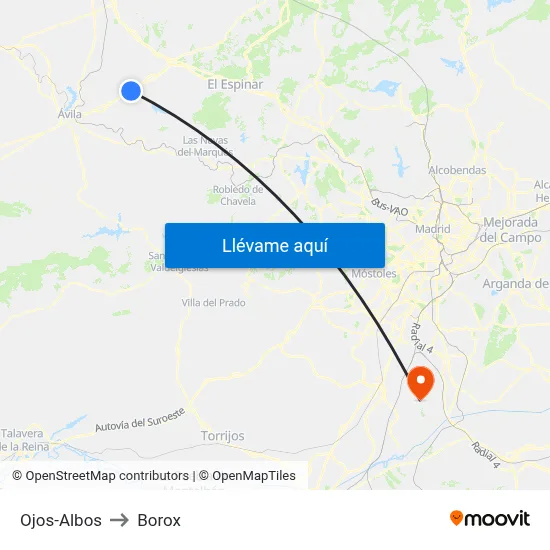 Ojos-Albos to Borox map