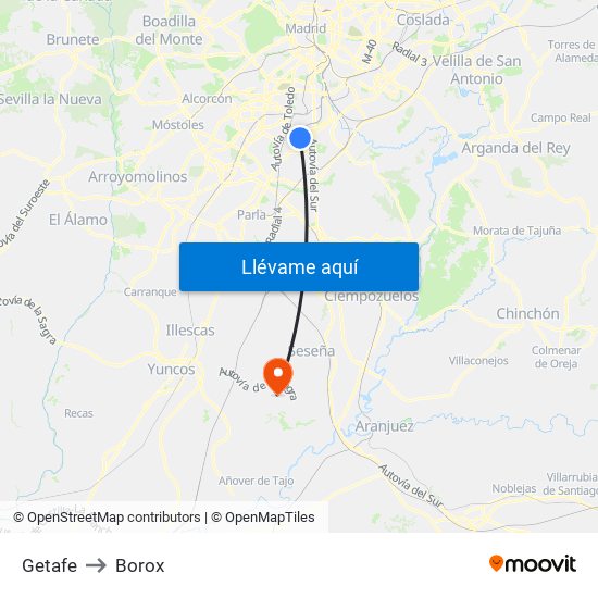 Getafe to Borox map