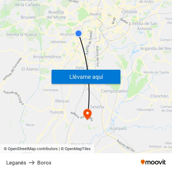 Leganés to Borox map