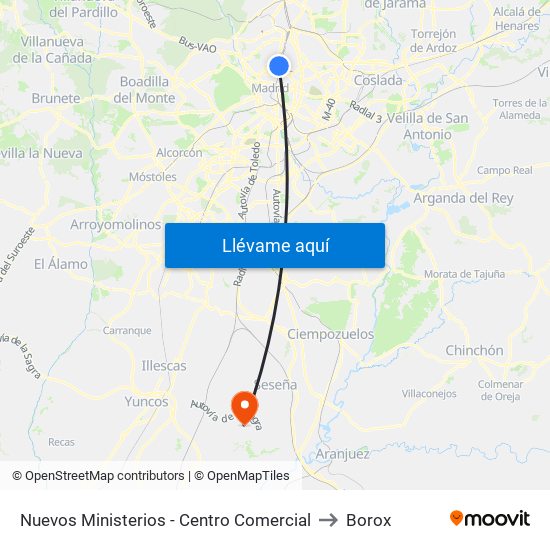Nuevos Ministerios - Centro Comercial to Borox map