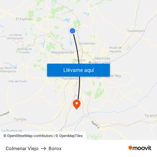 Colmenar Viejo to Borox map