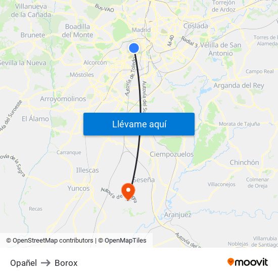 Opañel to Borox map