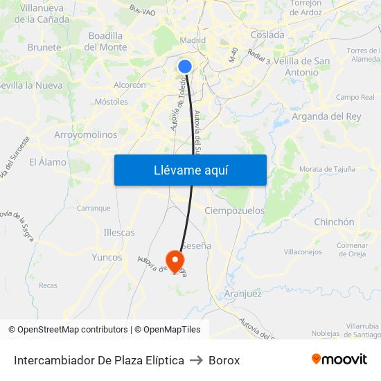 Intercambiador De Plaza Elíptica to Borox map