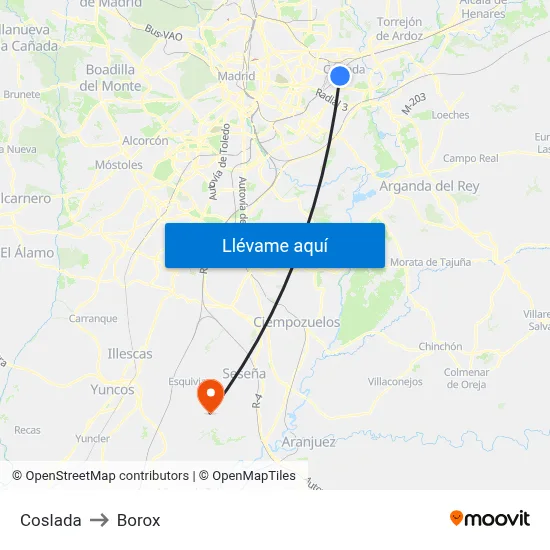 Coslada to Borox map