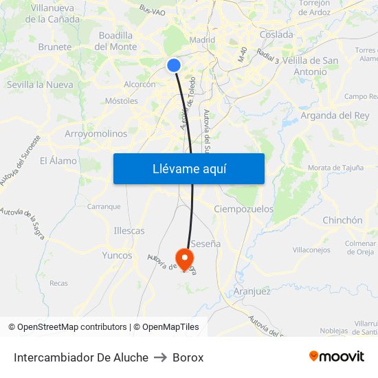 Intercambiador De Aluche to Borox map