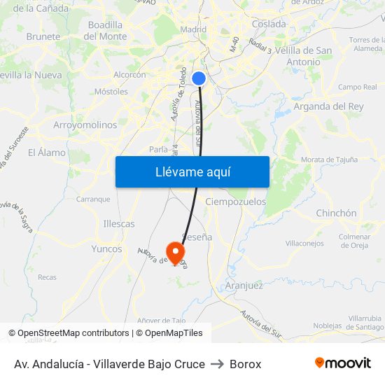 Av. Andalucía - Villaverde Bajo Cruce to Borox map