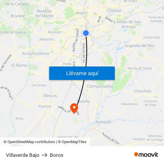 Villaverde Bajo to Borox map