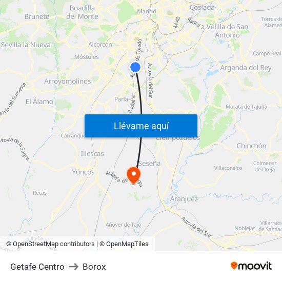 Getafe Centro to Borox map