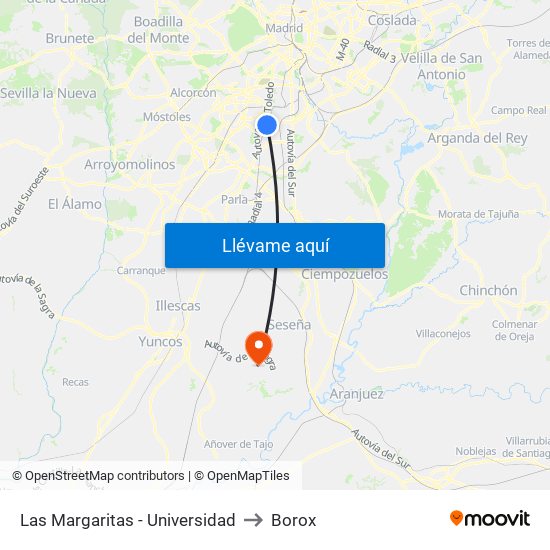 Las Margaritas - Universidad to Borox map