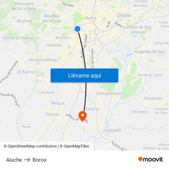 Aluche to Borox map