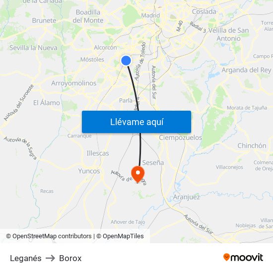 Leganés to Borox map
