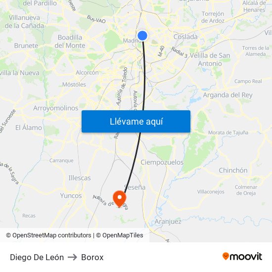 Diego De León to Borox map