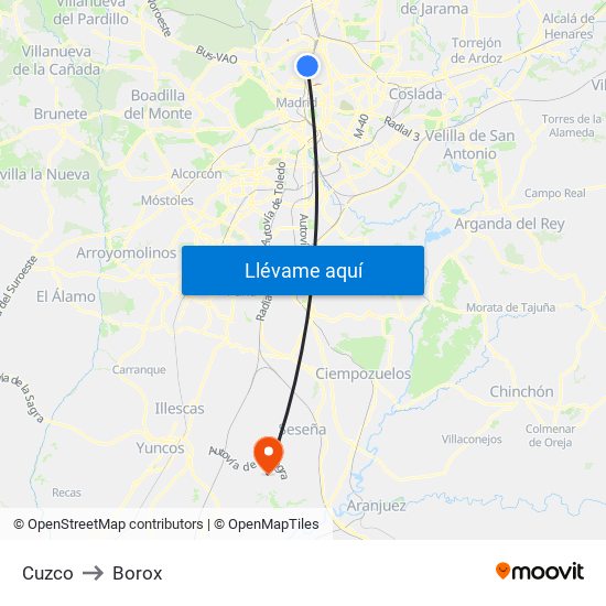 Cuzco to Borox map
