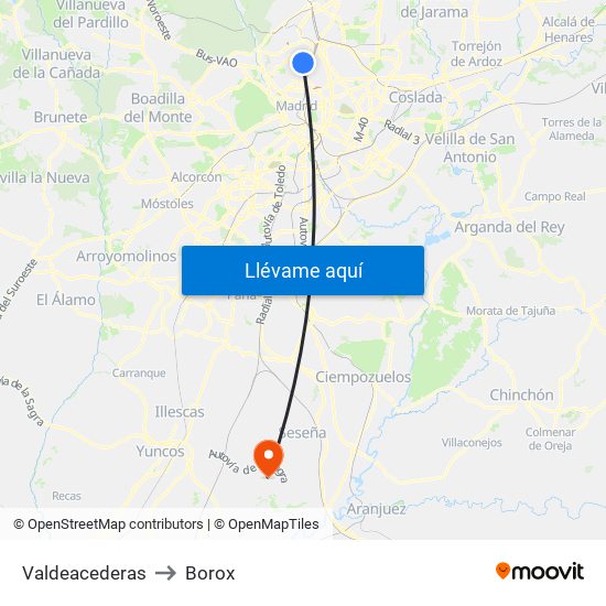 Valdeacederas to Borox map