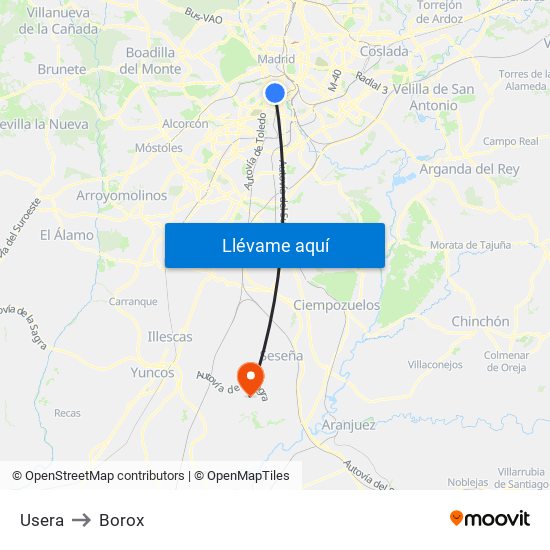 Usera to Borox map