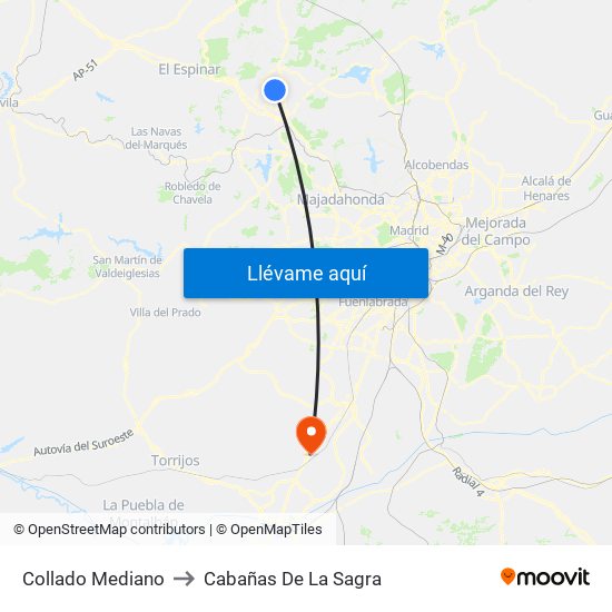 Collado Mediano to Cabañas De La Sagra map