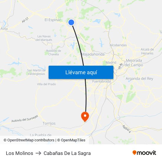 Los Molinos to Cabañas De La Sagra map