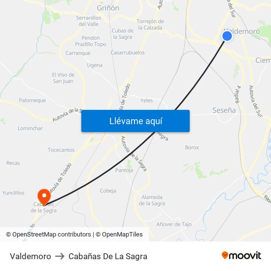 Valdemoro to Cabañas De La Sagra map