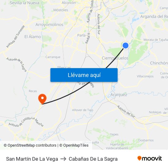 San Martín De La Vega to Cabañas De La Sagra map