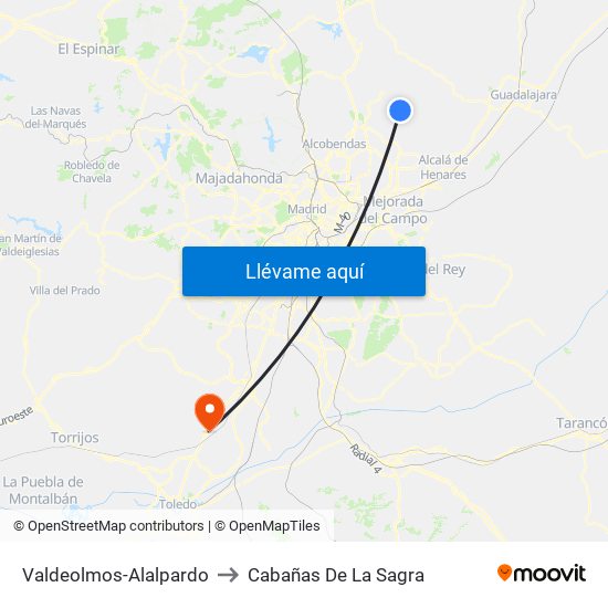 Valdeolmos-Alalpardo to Cabañas De La Sagra map