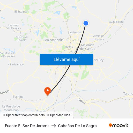 Fuente El Saz De Jarama to Cabañas De La Sagra map