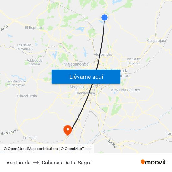 Venturada to Cabañas De La Sagra map