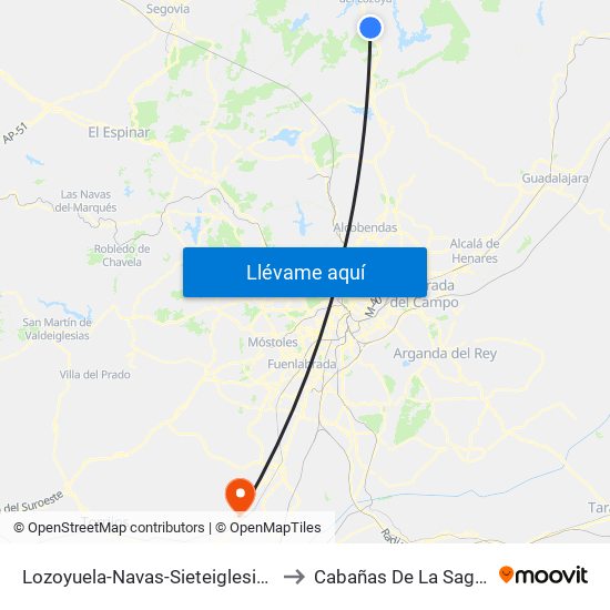 Lozoyuela-Navas-Sieteiglesias to Cabañas De La Sagra map