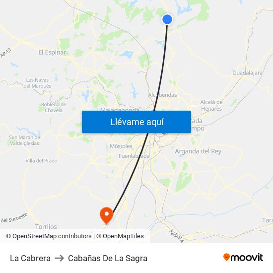 La Cabrera to Cabañas De La Sagra map