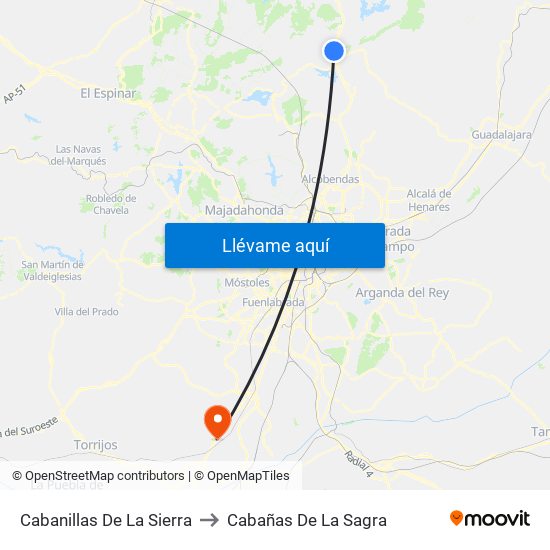 Cabanillas De La Sierra to Cabañas De La Sagra map