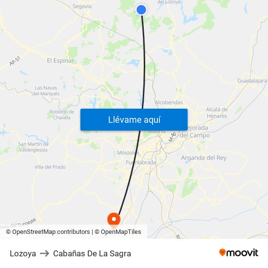Lozoya to Cabañas De La Sagra map
