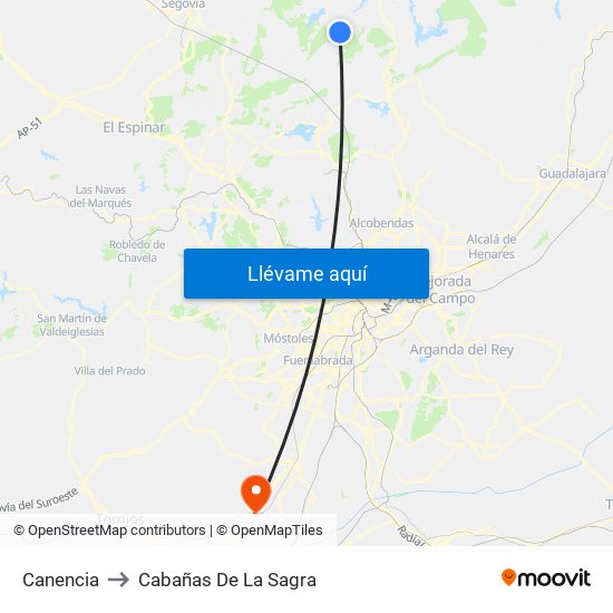 Canencia to Cabañas De La Sagra map
