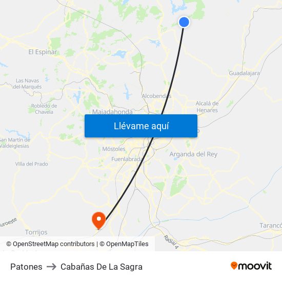 Patones to Cabañas De La Sagra map