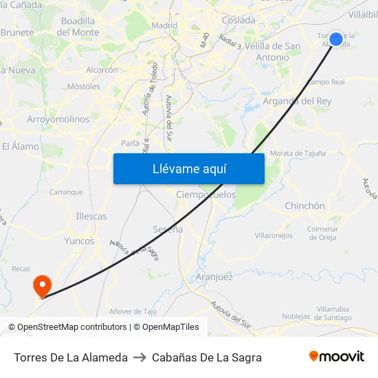Torres De La Alameda to Cabañas De La Sagra map