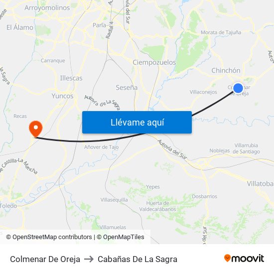 Colmenar De Oreja to Cabañas De La Sagra map