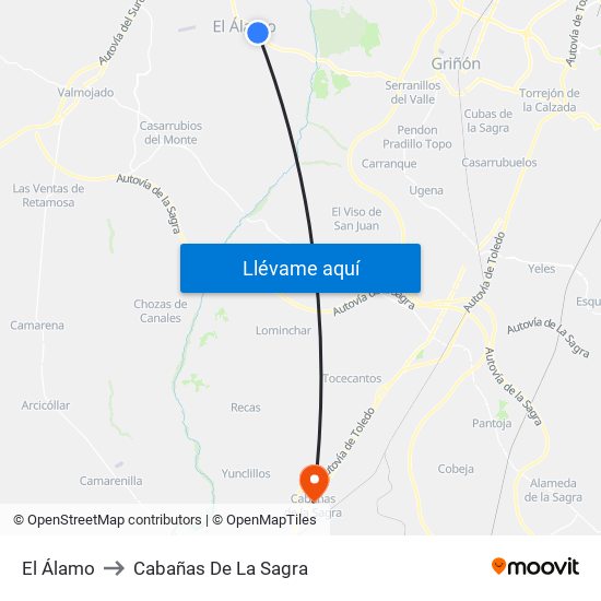 El Álamo to Cabañas De La Sagra map