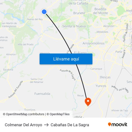 Colmenar Del Arroyo to Cabañas De La Sagra map