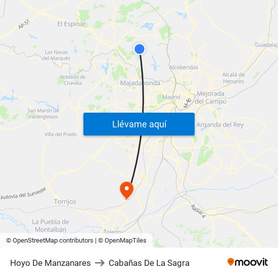 Hoyo De Manzanares to Cabañas De La Sagra map