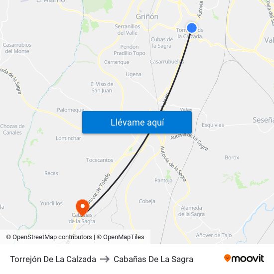 Torrejón De La Calzada to Cabañas De La Sagra map