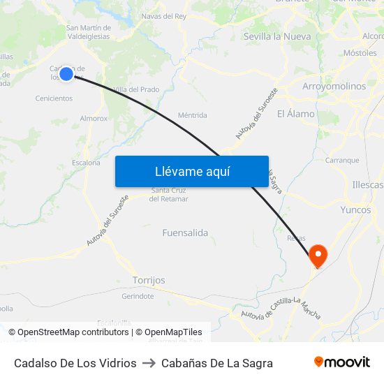 Cadalso De Los Vidrios to Cabañas De La Sagra map