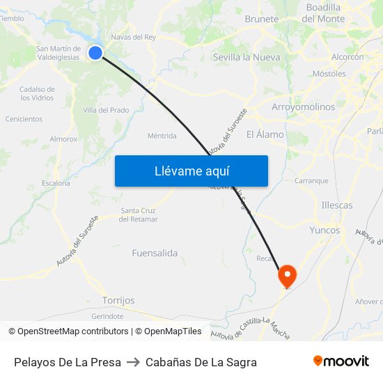 Pelayos De La Presa to Cabañas De La Sagra map
