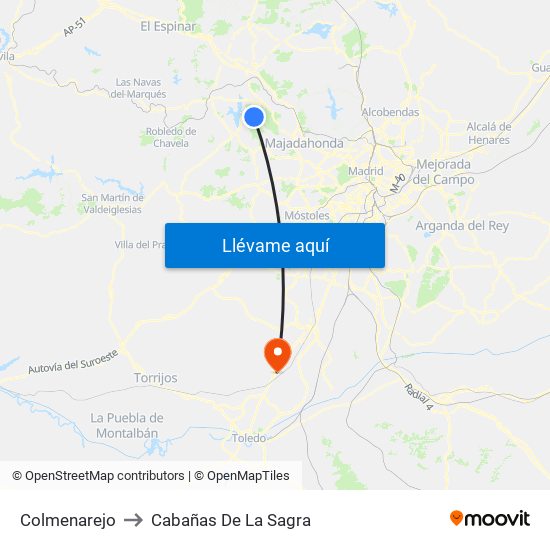 Colmenarejo to Cabañas De La Sagra map
