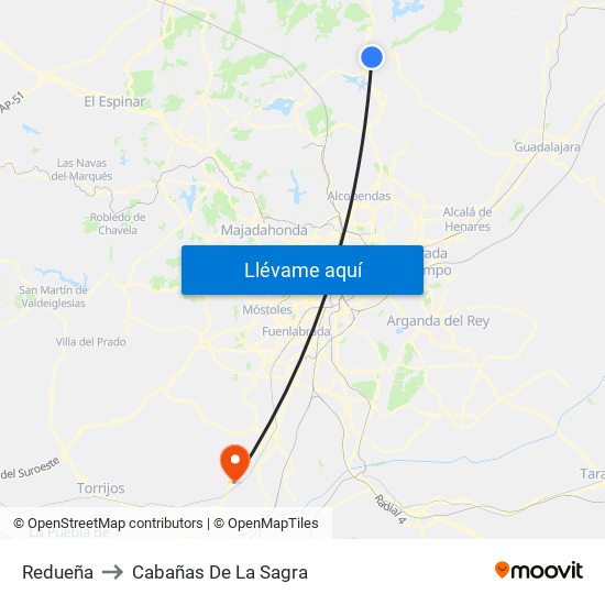 Redueña to Cabañas De La Sagra map