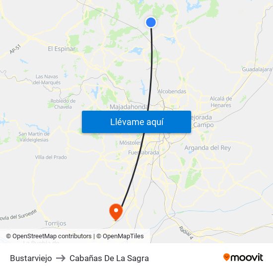 Bustarviejo to Cabañas De La Sagra map
