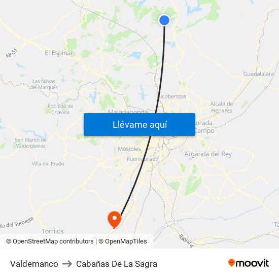 Valdemanco to Cabañas De La Sagra map