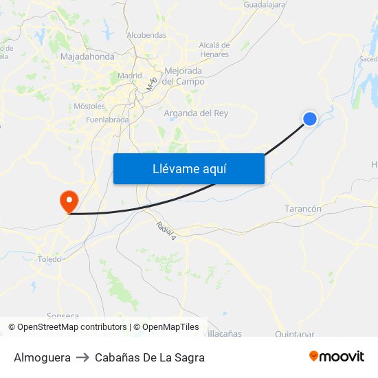 Almoguera to Cabañas De La Sagra map