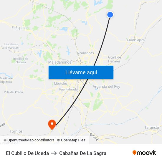El Cubillo De Uceda to Cabañas De La Sagra map