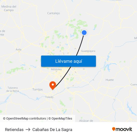 Retiendas to Cabañas De La Sagra map