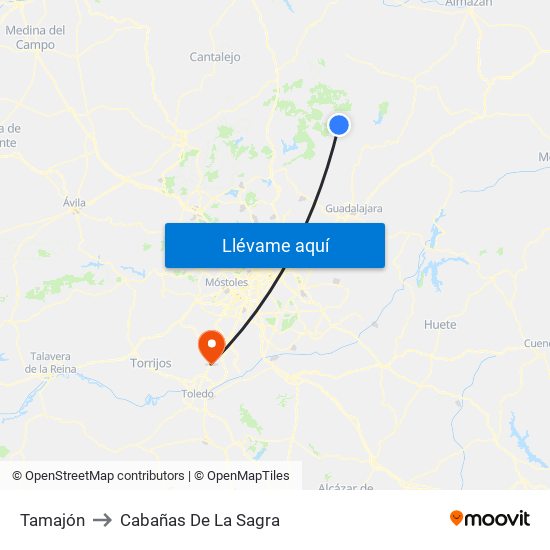 Tamajón to Cabañas De La Sagra map