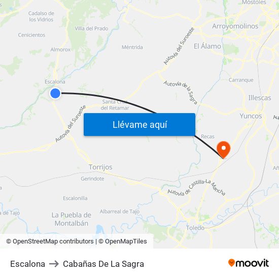 Escalona to Cabañas De La Sagra map
